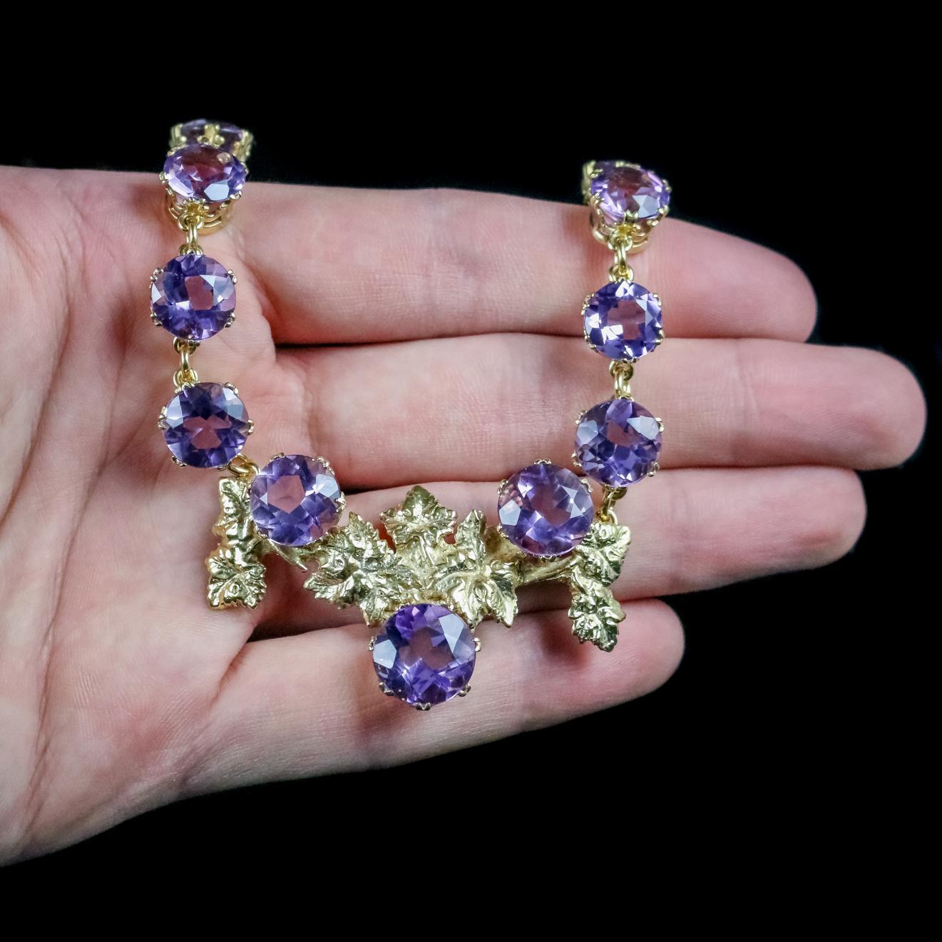 Victorian Amethyst Grape Vine Necklace 18 Carat Gold on Silver, circa 1900 For Sale 3