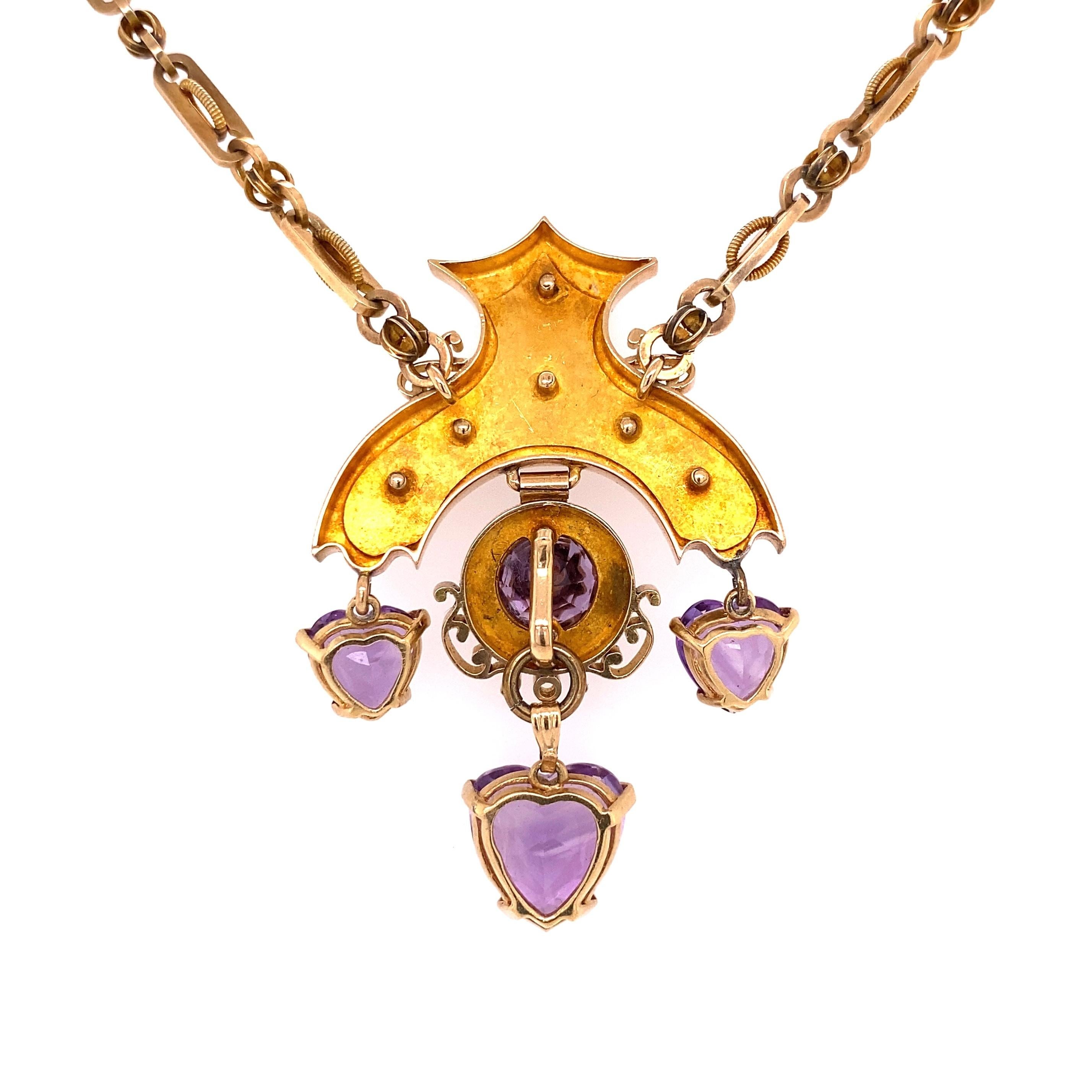 Mixed Cut Antique Victorian Amethyst Heart Pearl Gold Vintage Necklace Estate Fine Jewelry For Sale