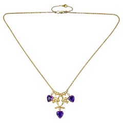 Antique Victorian Amethyst Heart Lavaliere Necklace in 18 Carat Gold