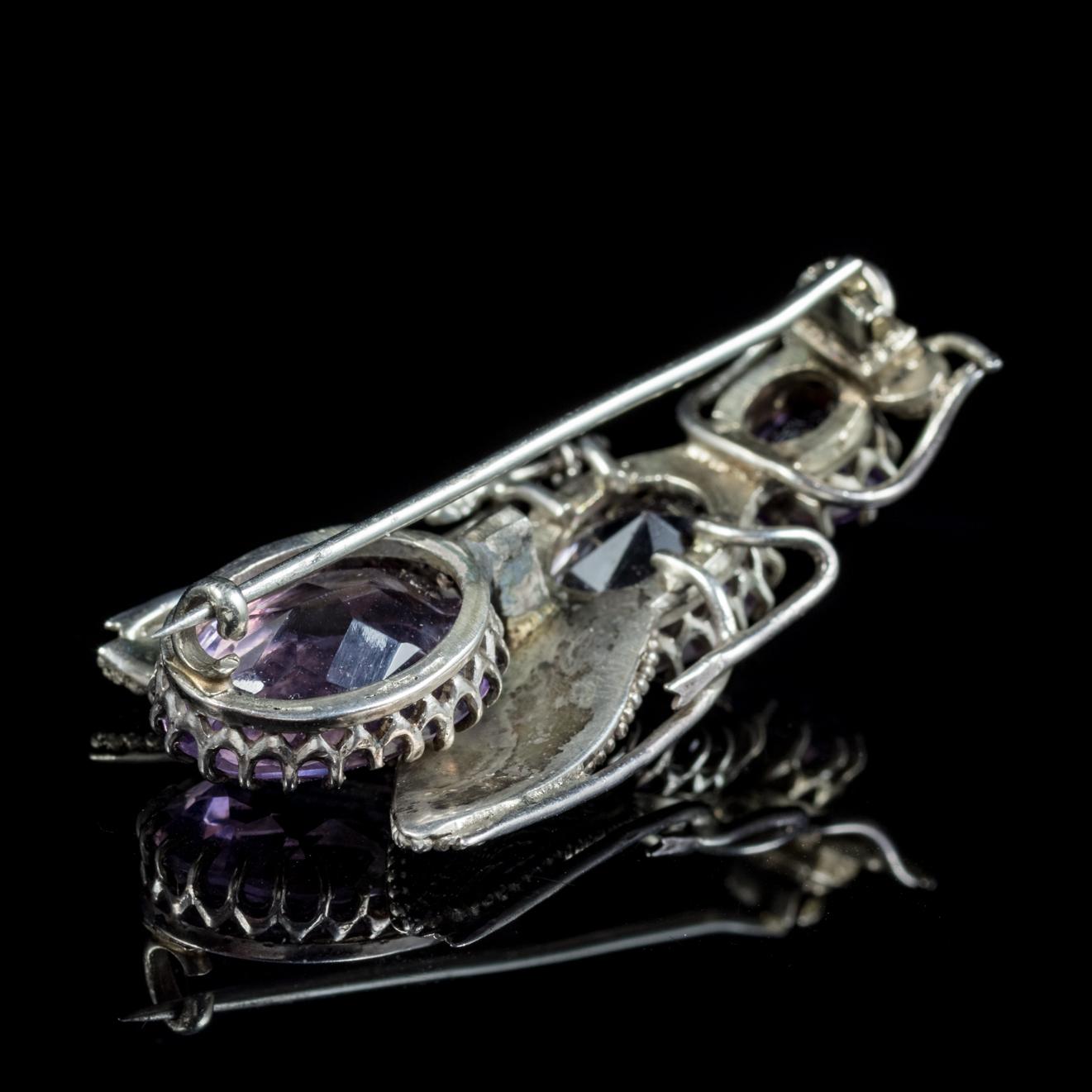 Antique Victorian Amethyst Insect Brooch Silver, circa 1900 In Excellent Condition For Sale In Lancaster, Lancashire