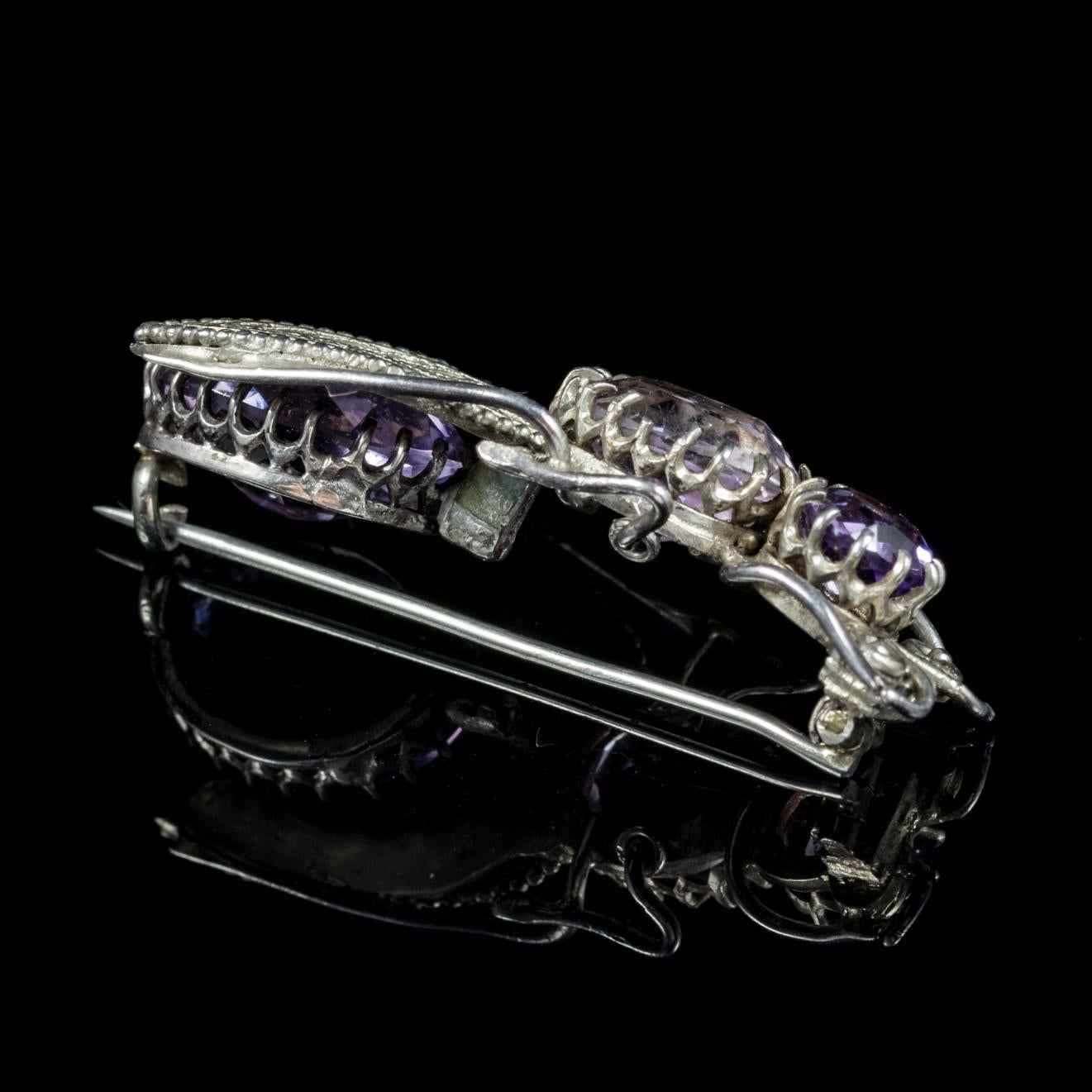 Women's Antique Victorian Amethyst Insect Brooch Silver, circa 1900 For Sale