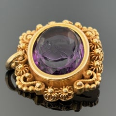 Antique Victorian Amethyst Mercury Cameo Pendant 14k Yellow Gold