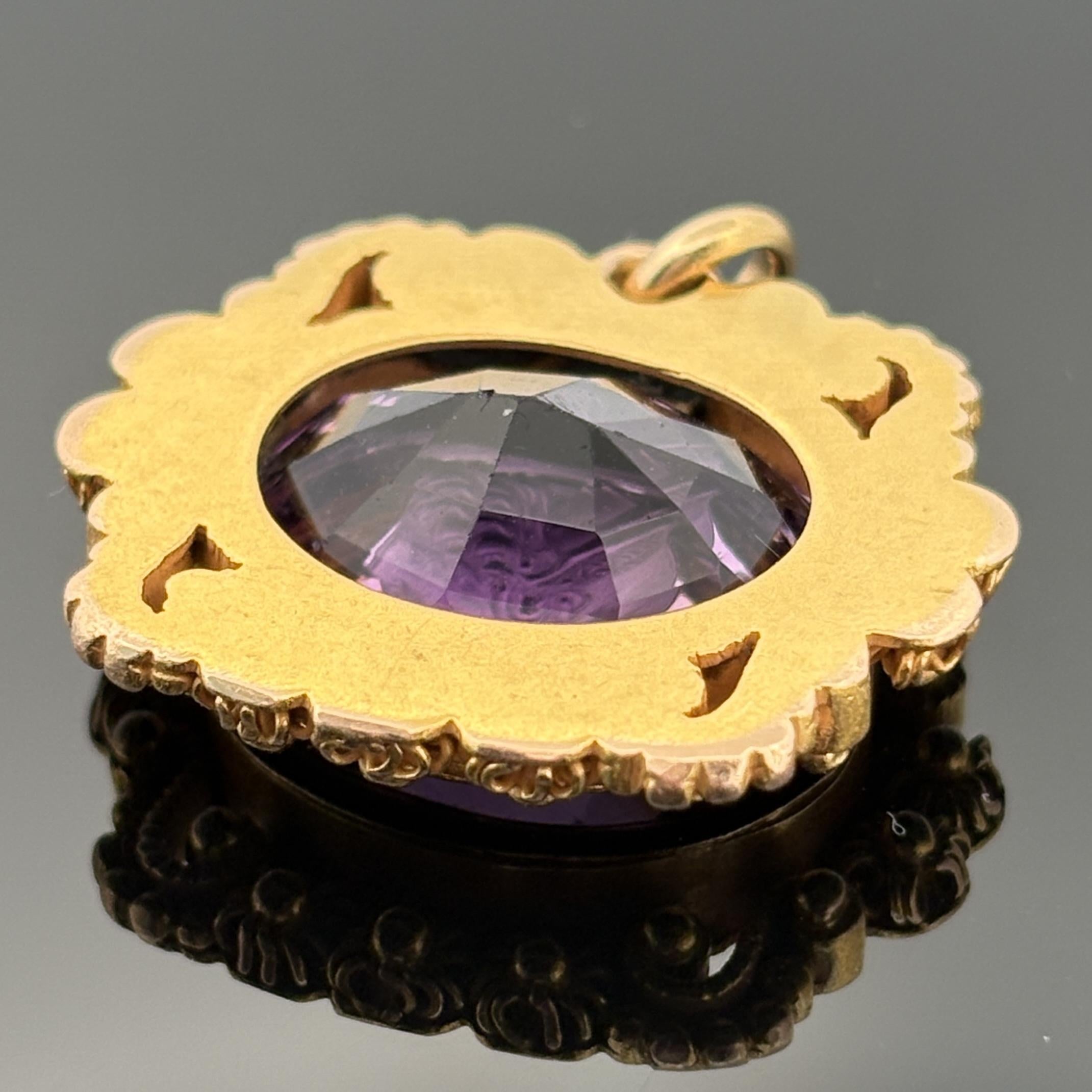 Pendentif Victorien Antique Améthyste Mercure Camée Or Jaune 14k Pour femmes en vente