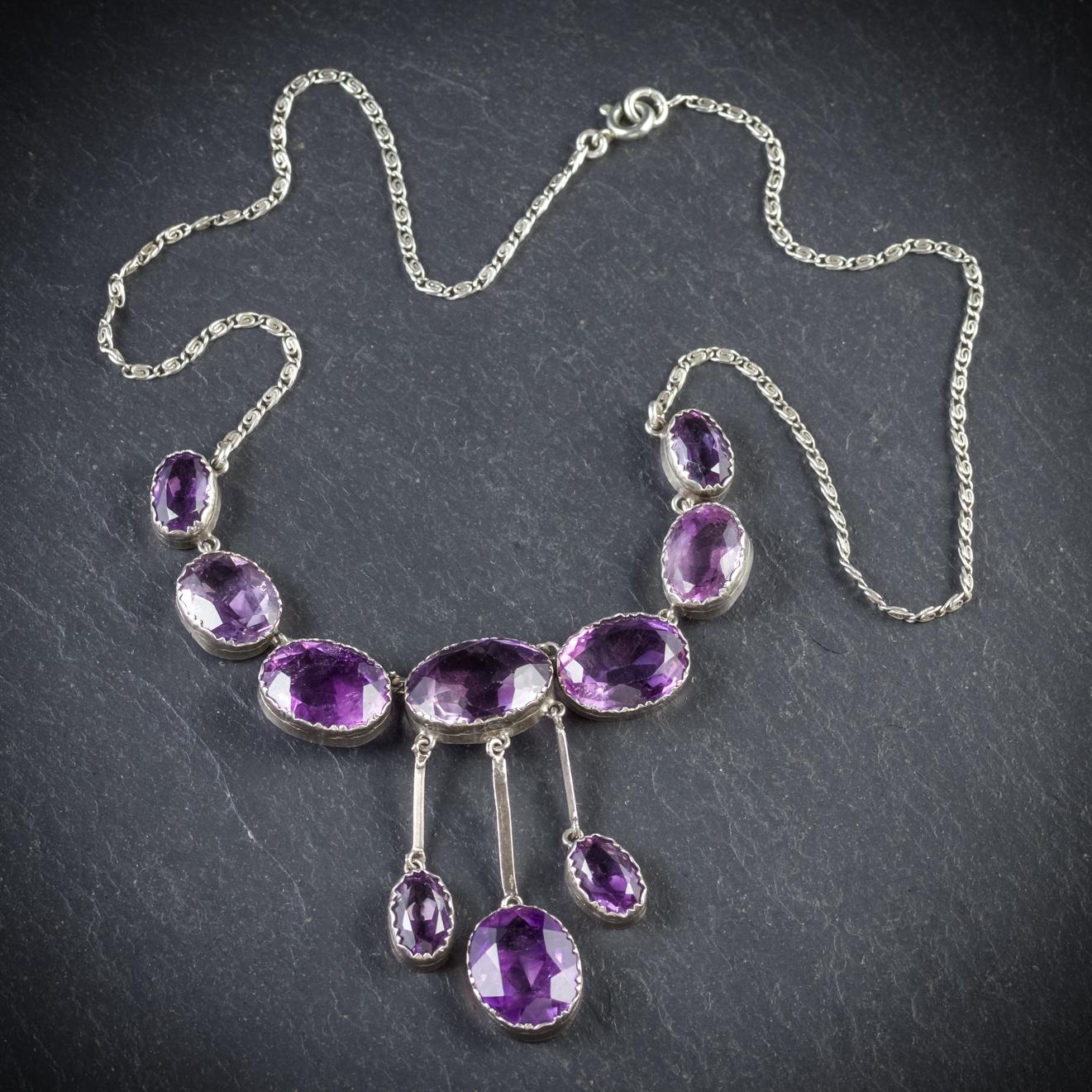 Antique Victorian Amethyst Silver circa 1900 Necklace In Excellent Condition In Lancaster , GB