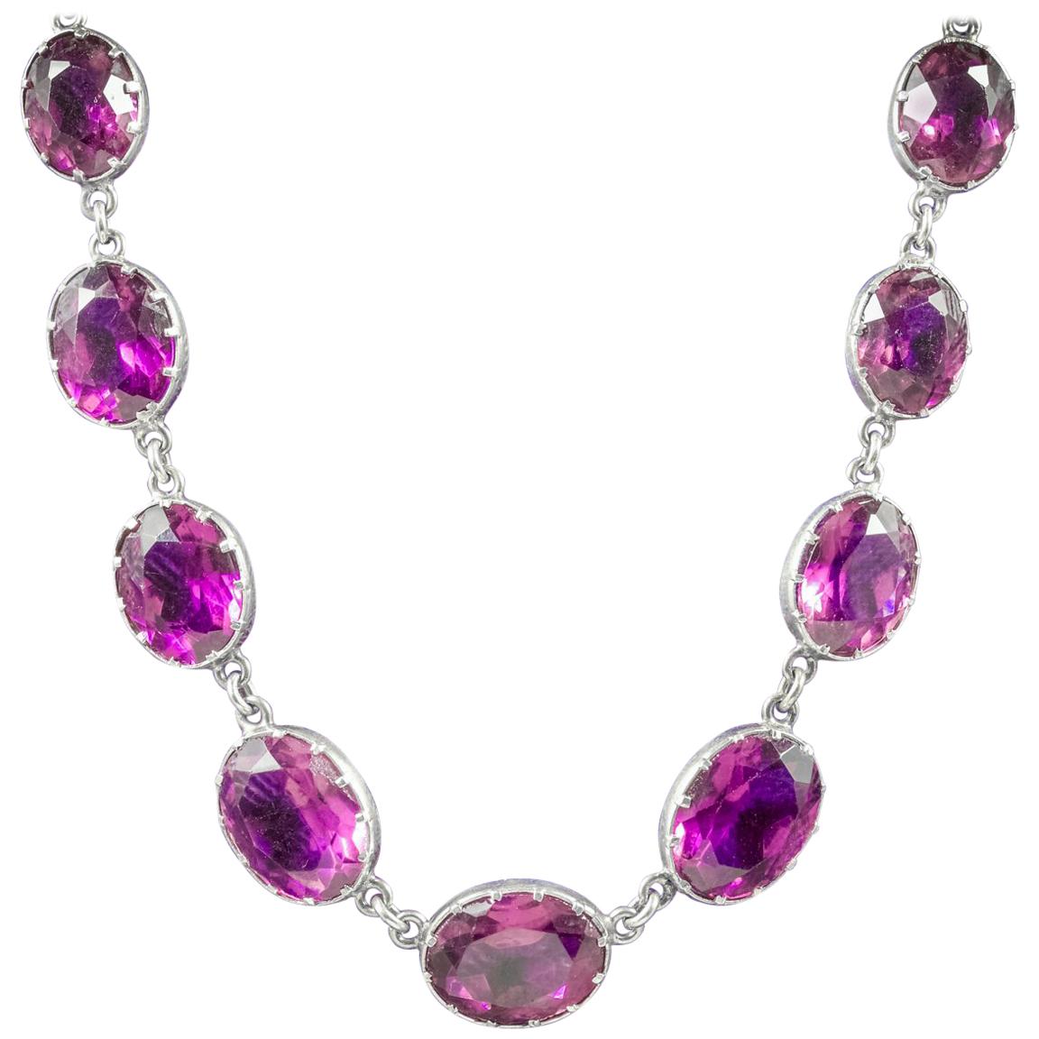 Antique Victorian Amethyst Necklace Silver, circa 1900