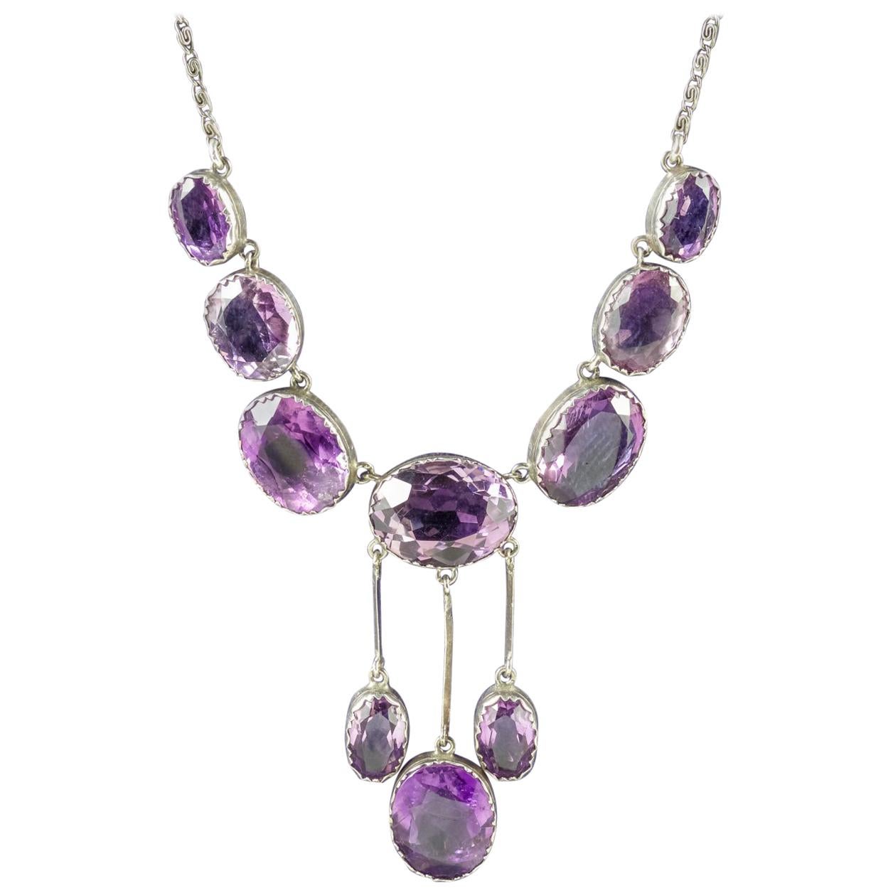 Antique Victorian Amethyst Silver circa 1900 Necklace