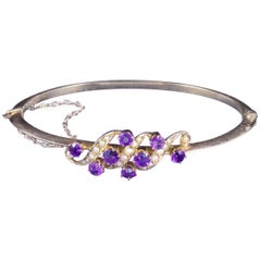 Antique Victorian Amethyst Pearl 9 Carat Gold, circa 1900 Bangle
