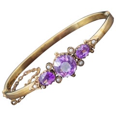 Antique Victorian Amethyst Pearl 9 Carat Gold, circa 1900 Bangle