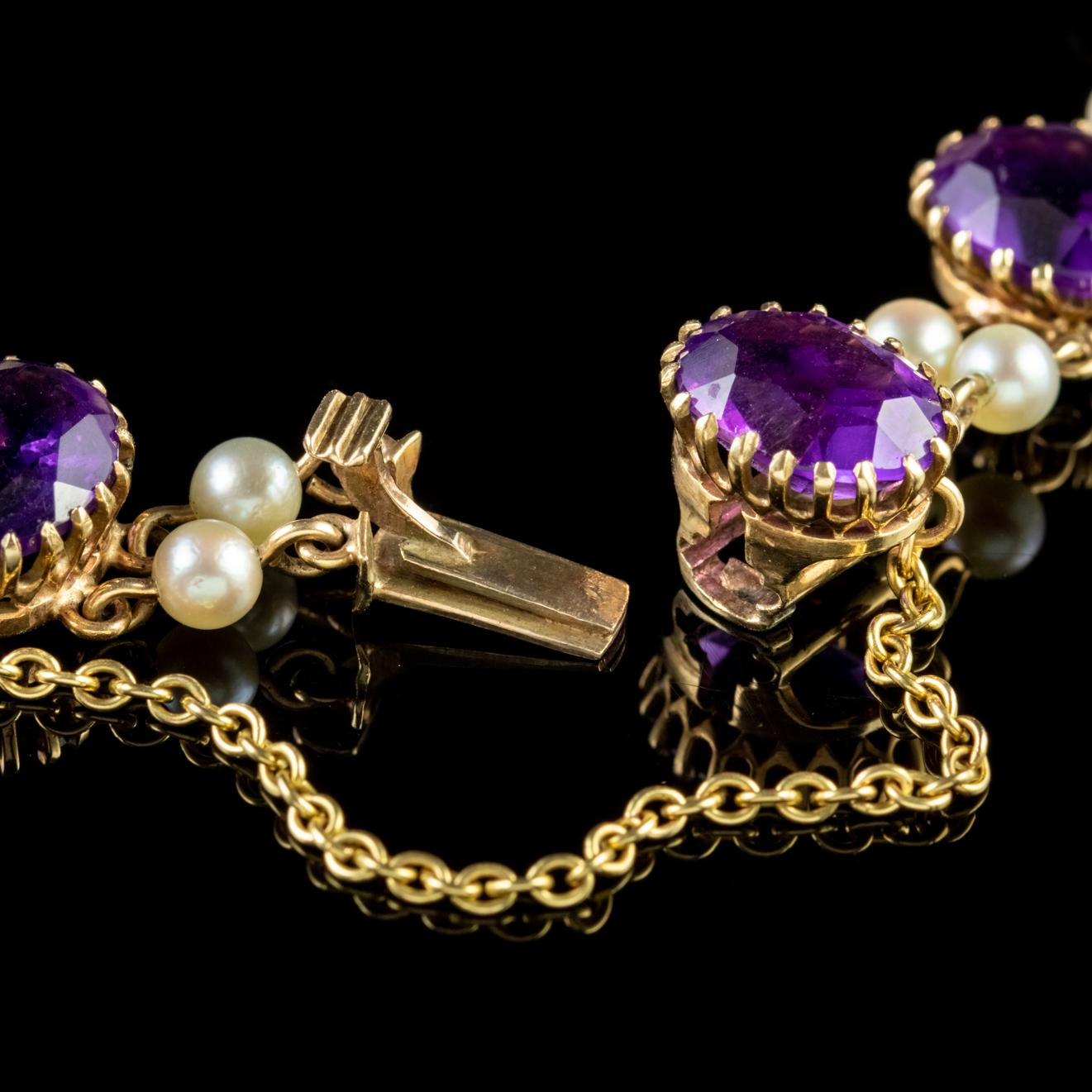 Antique Victorian Amethyst Pearl 9 Carat Gold circa 1900 Bracelet 2