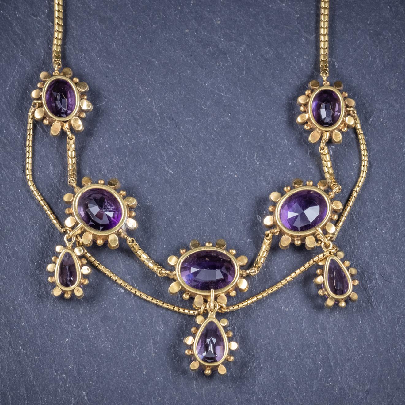 Antique Victorian Amethyst Pearl 18 Carat Gold, circa 1860 Garland Necklace In Good Condition For Sale In Lancaster , GB