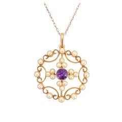 Antique Victorian Amethyst Pearl Lavaliere Pendant Necklace