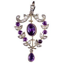 Antique Victorian Amethyst Pearl Pendant 9 Carat, circa 1900 Antique Victorian Amethyst Pearl Pendant 9 Carat, circa 1900
