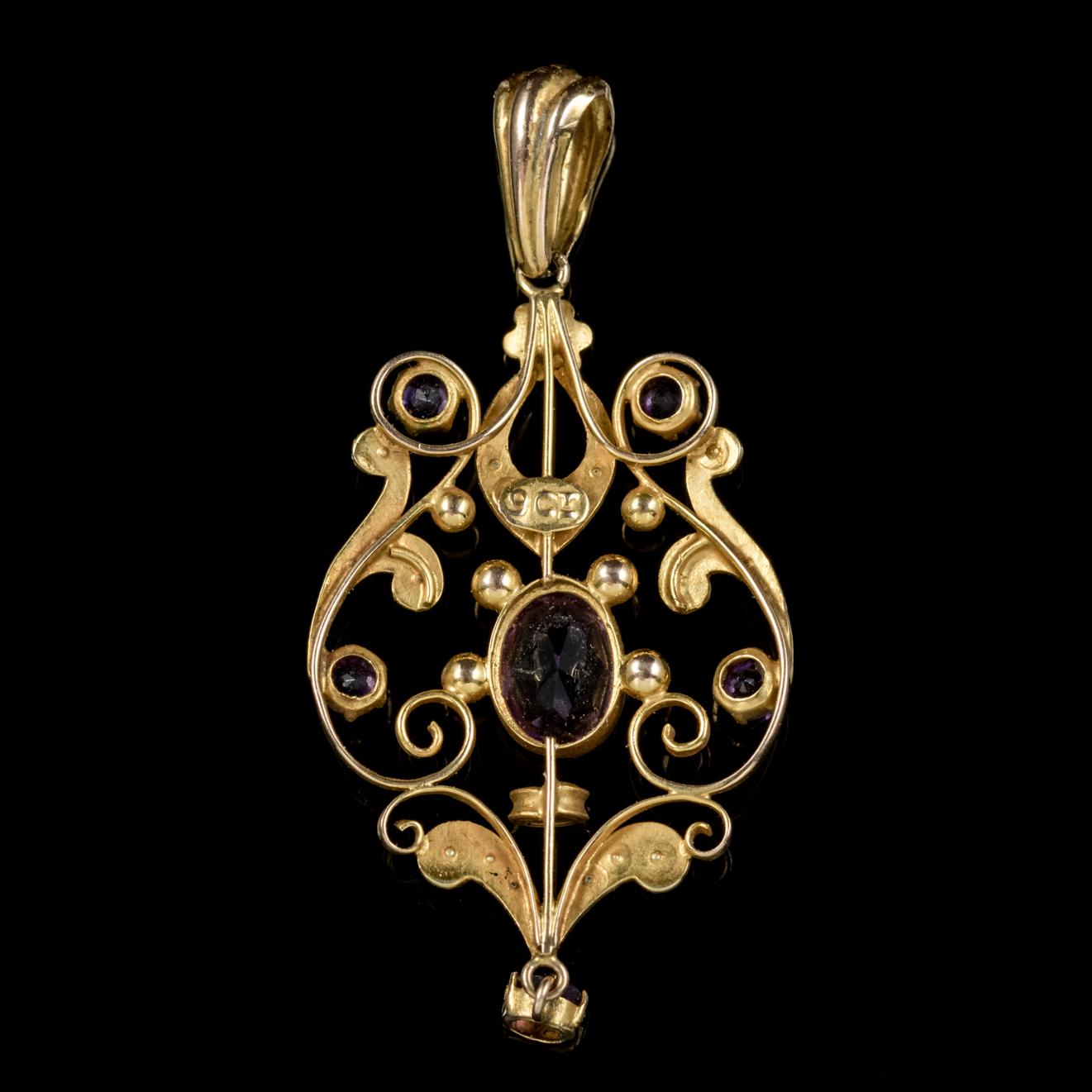 Antique Victorian Amethyst Pearl Pendant 9 Carat Gold, circa 1900 In Excellent Condition In Lancaster, Lancashire