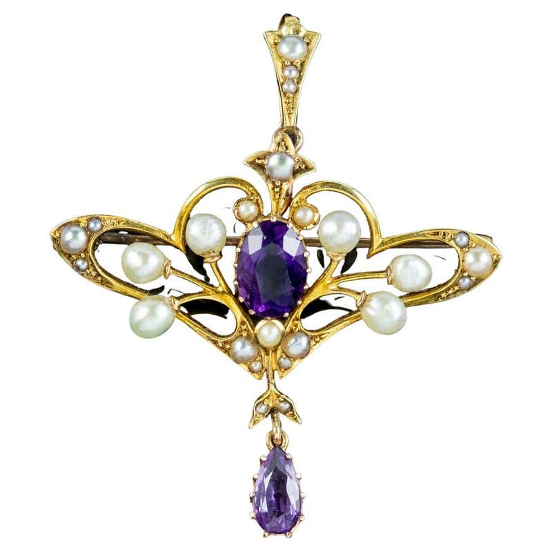 Antique Victorian Suffragette Pendant Gold Amethyst Peridot Pearl at ...