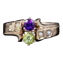 Antique Victorian Amethyst Pearl Peridot Suffragette Ring 18 Carat Gold