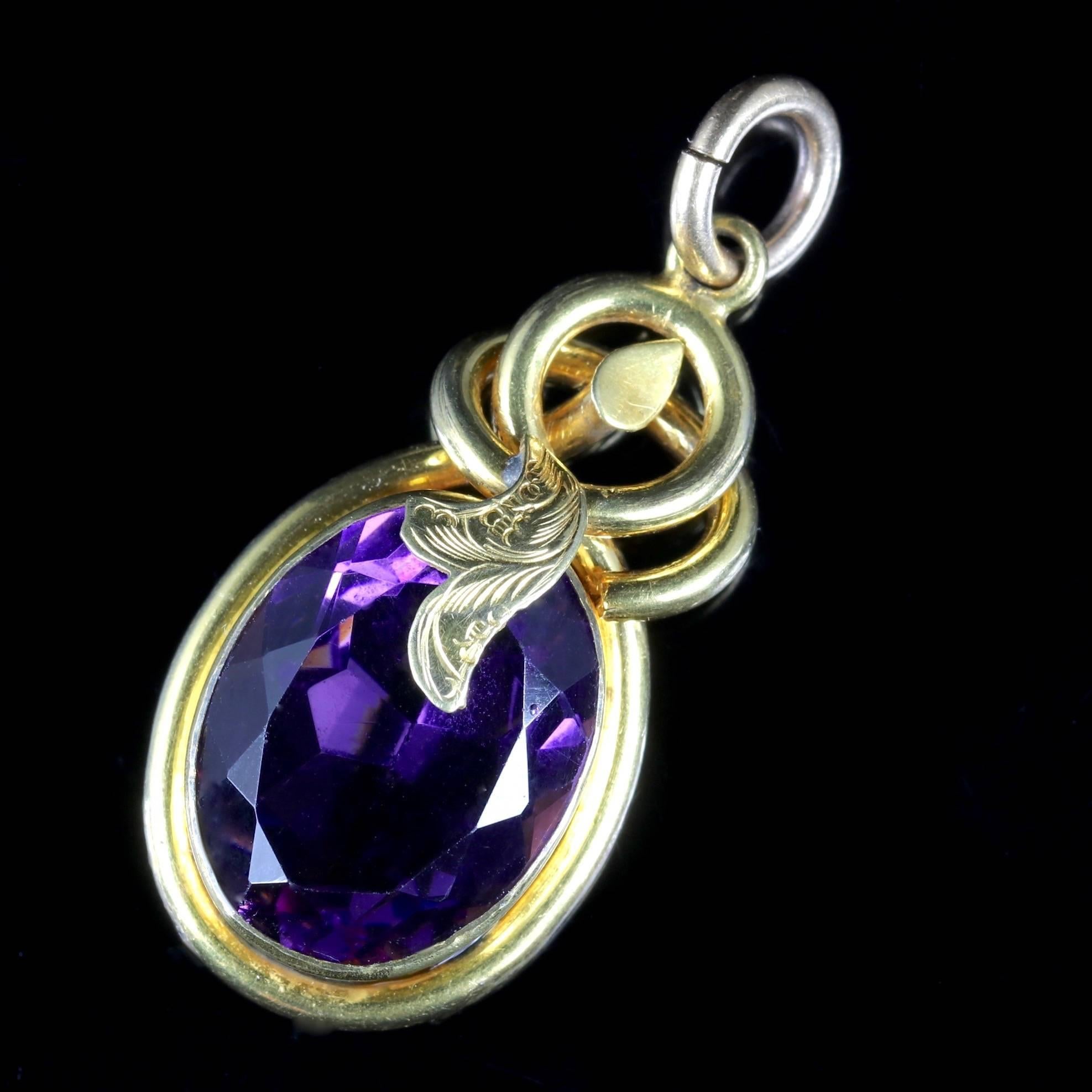 This fabulous Victorian pendant is set with a large deep purple Amethyst, Circa 1870.

Amethyst has been highly esteemed throughout the ages for its stunning beauty and legendary powers to stimulate, and soothe, the mind and emotions. 

The pendant