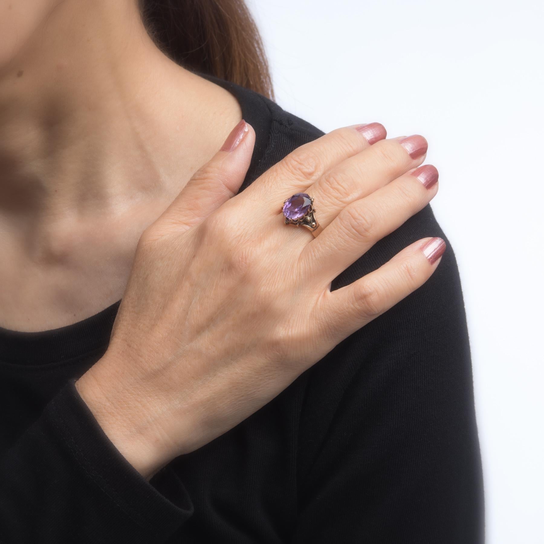 Oval Cut Antique Victorian Amethyst Ring 14k Rose Gold Cocktail Statement Jewelry 7.25