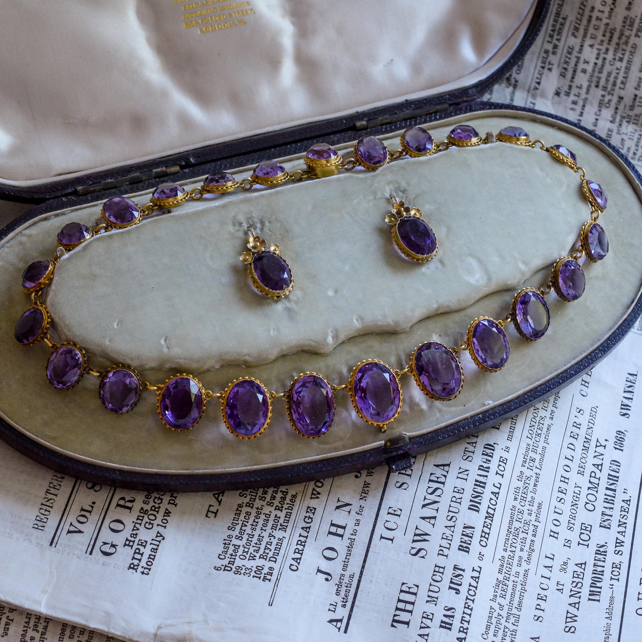 Antique Victorian Amethyst Riviére Necklace and Earrings Suite 5