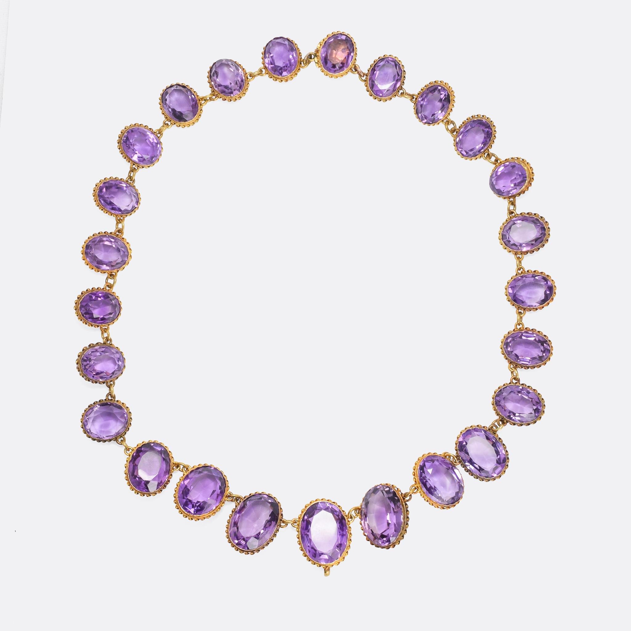 High Victorian Antique Victorian Amethyst Riviére Necklace and Earrings Suite