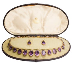 Antique Victorian Amethyst Riviére Necklace and Earrings Suite