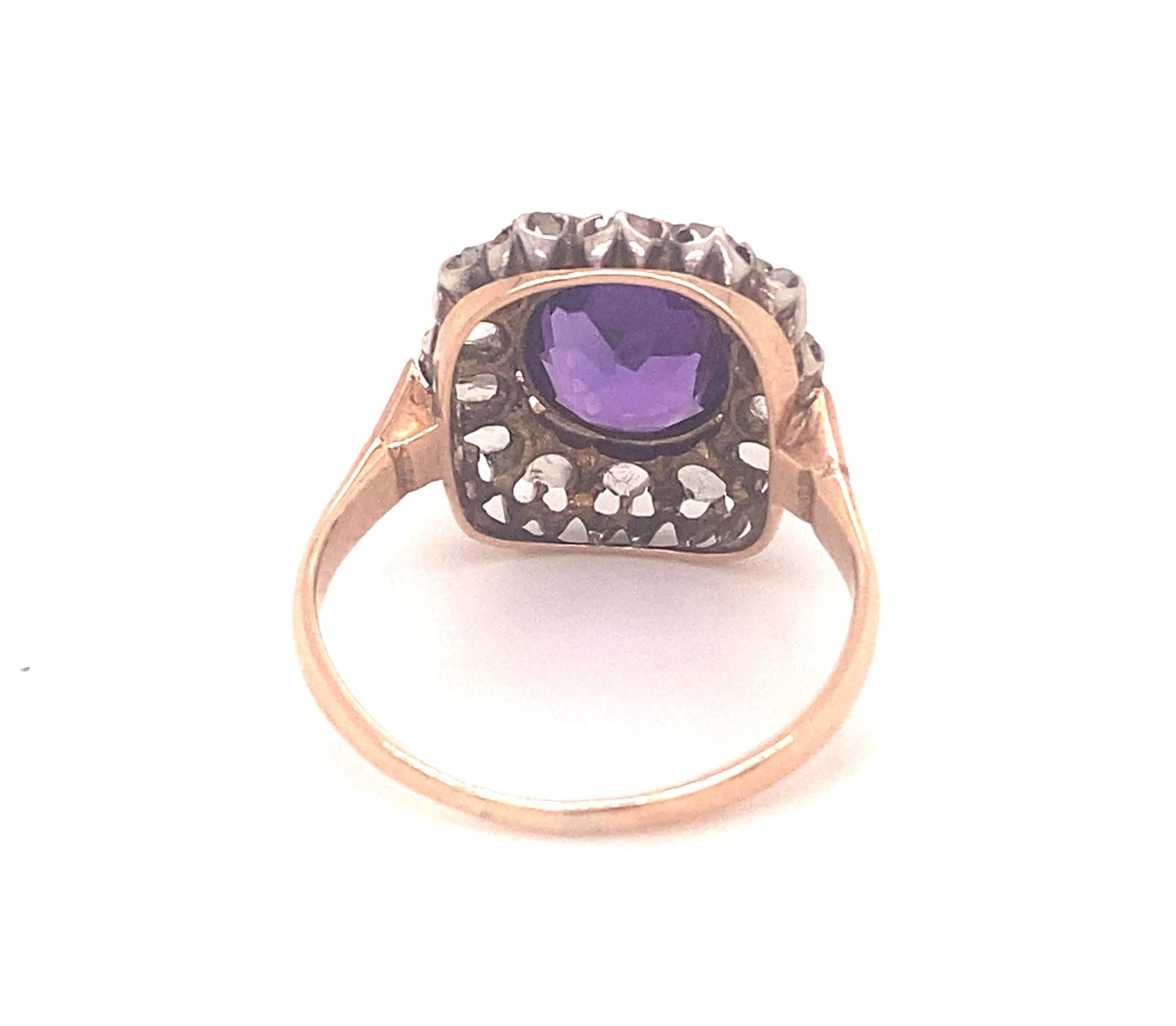 Women's Antique Victorian Amethyst Rose Cut Diamond 18K Gold Ring For Sale