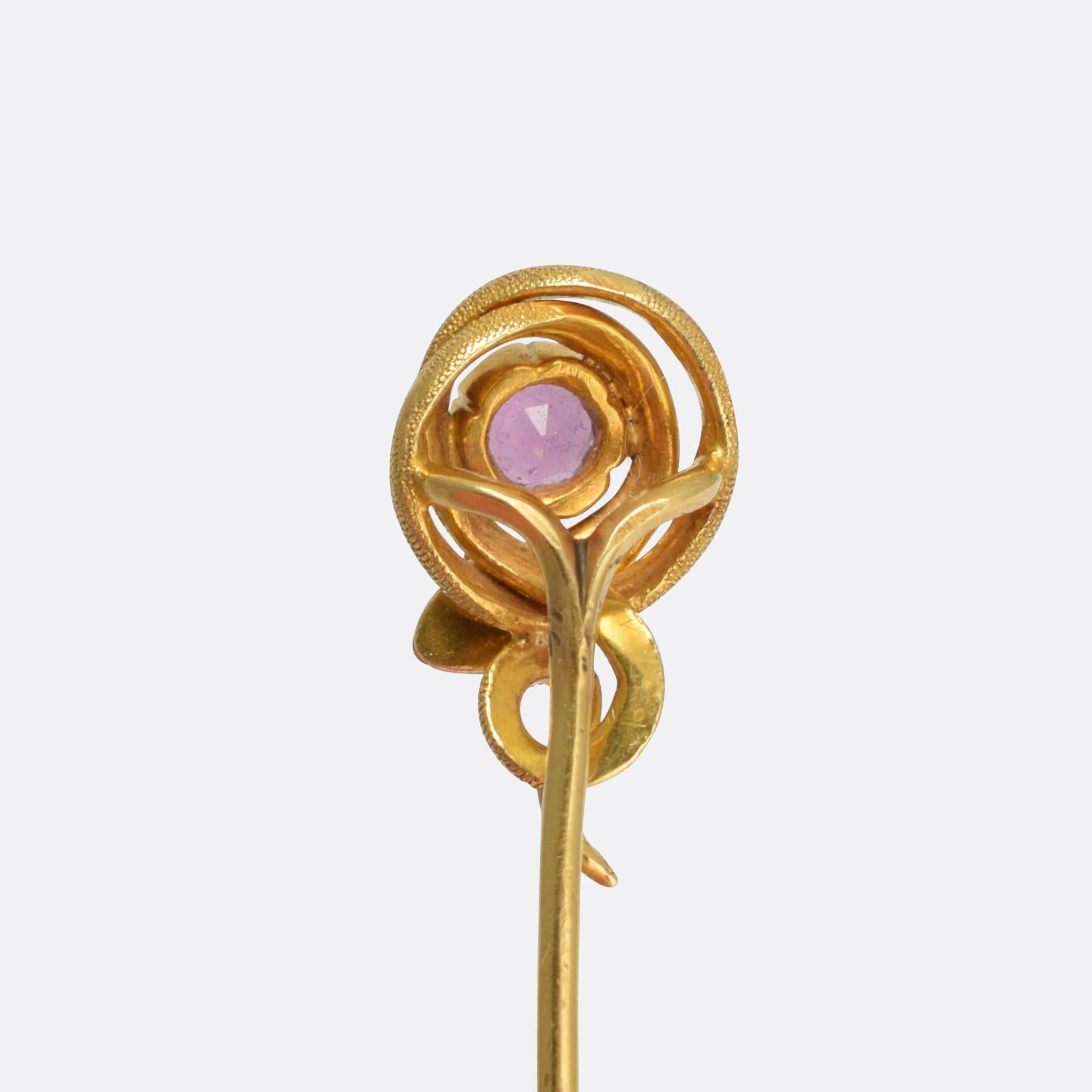 Late Victorian Antique Victorian Amethyst Snake Stick Pin