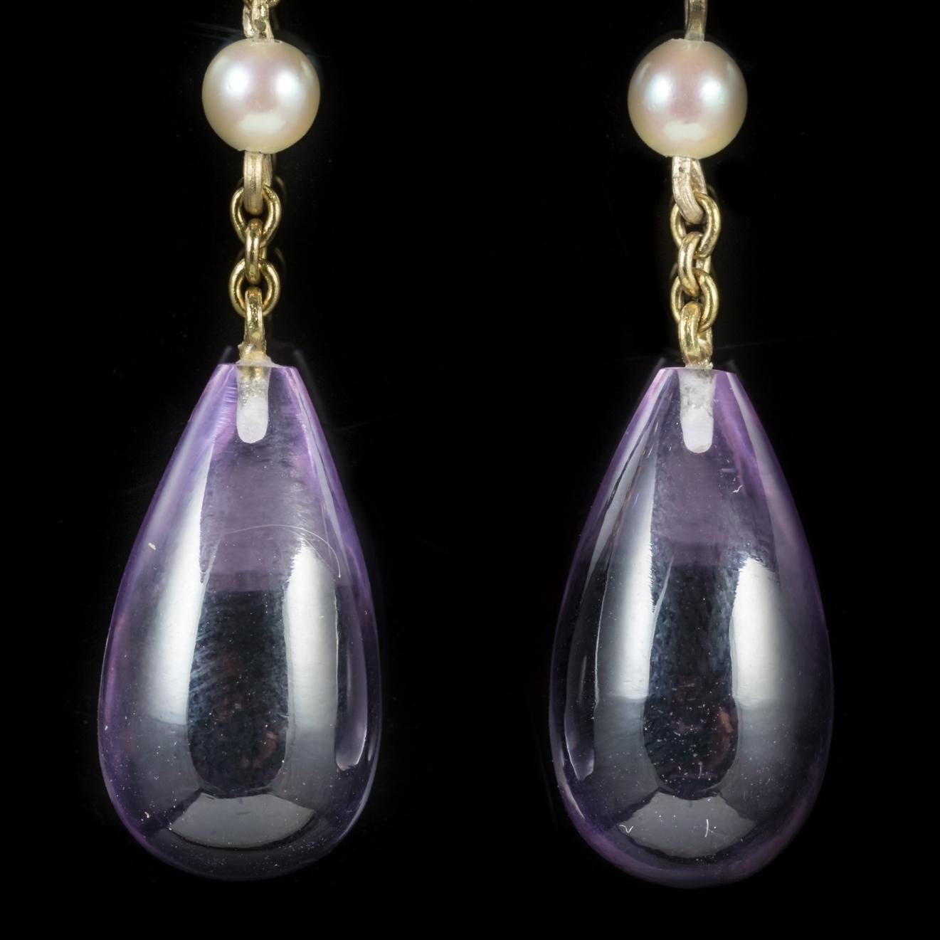 Antique Victorian Amethyst Suffragette Earrings 18 Carat Gold, circa 1900 In Excellent Condition In Lancaster, Lancashire