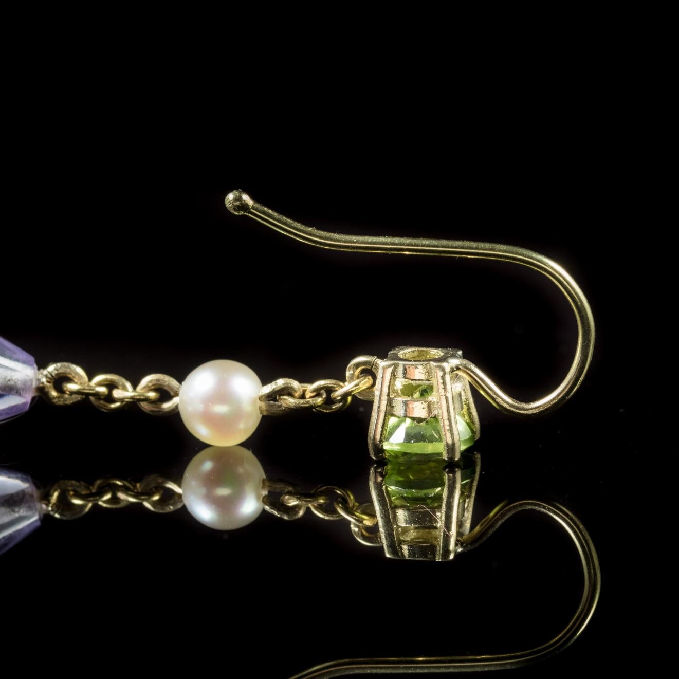 Antique Victorian Amethyst Suffragette Earrings 18 Carat Gold, circa 1900 1