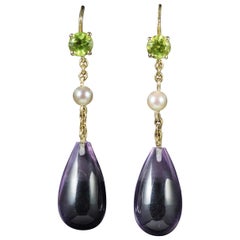 Antique Victorian Amethyst Suffragette Earrings 18 Carat Gold, circa 1900