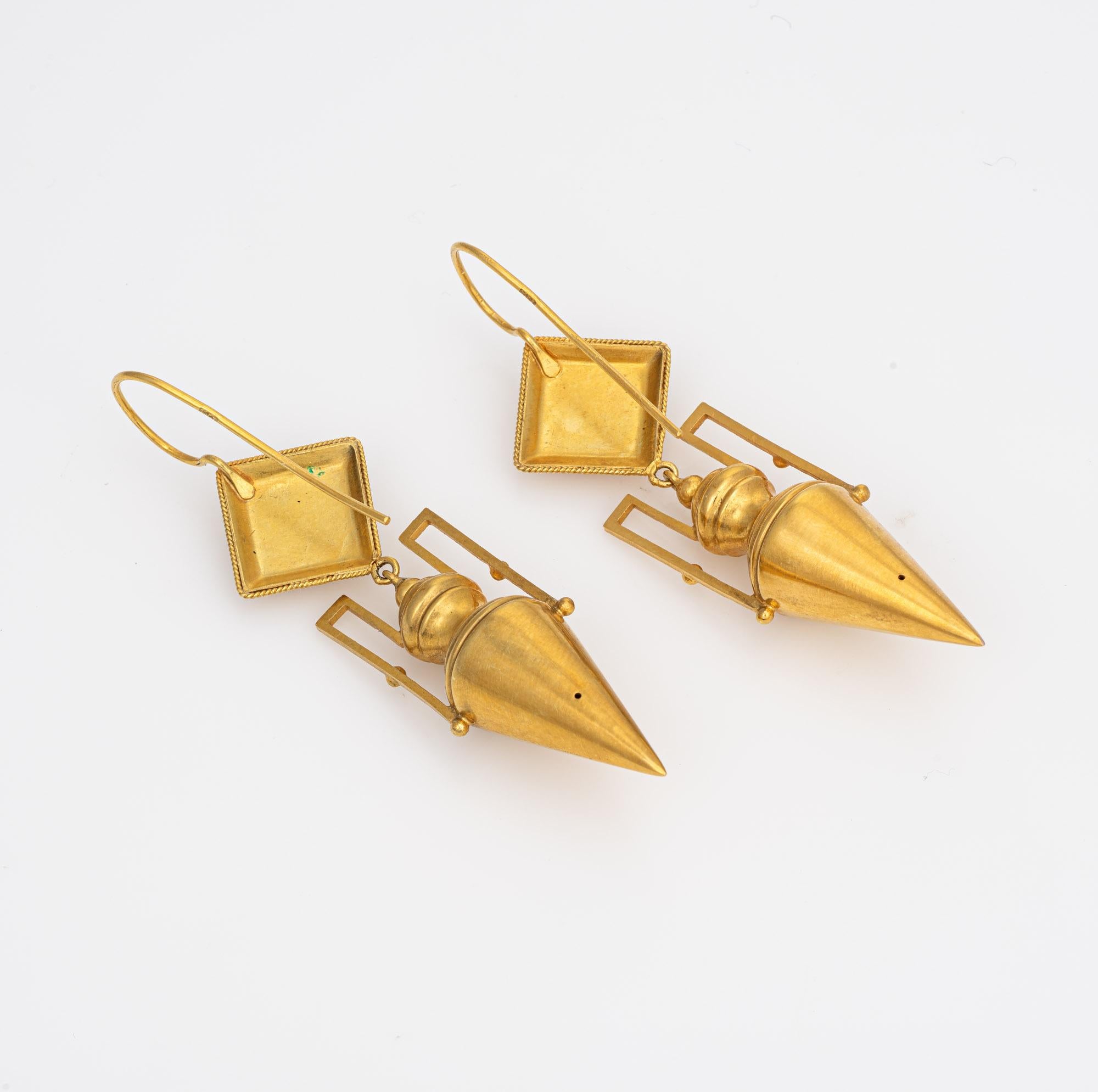 Antique Victorian Amphora Drop Earrings 15k Yellow Gold Archaeological Revival In Good Condition In Torrance, CA