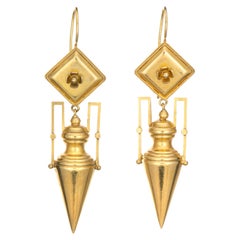 Antique Victorian Amphora Drop Earrings 15k Yellow Gold Archaeological Revival