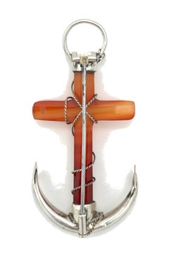 Antique Victorian Anchor Brooch Hope Faith Facetted Carnelian Silver Silver Wire