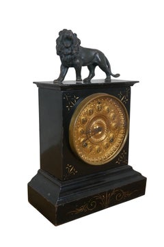 Antique Victorian Ansonia Cast Iron Bronze Lion Mantel Clock 14"