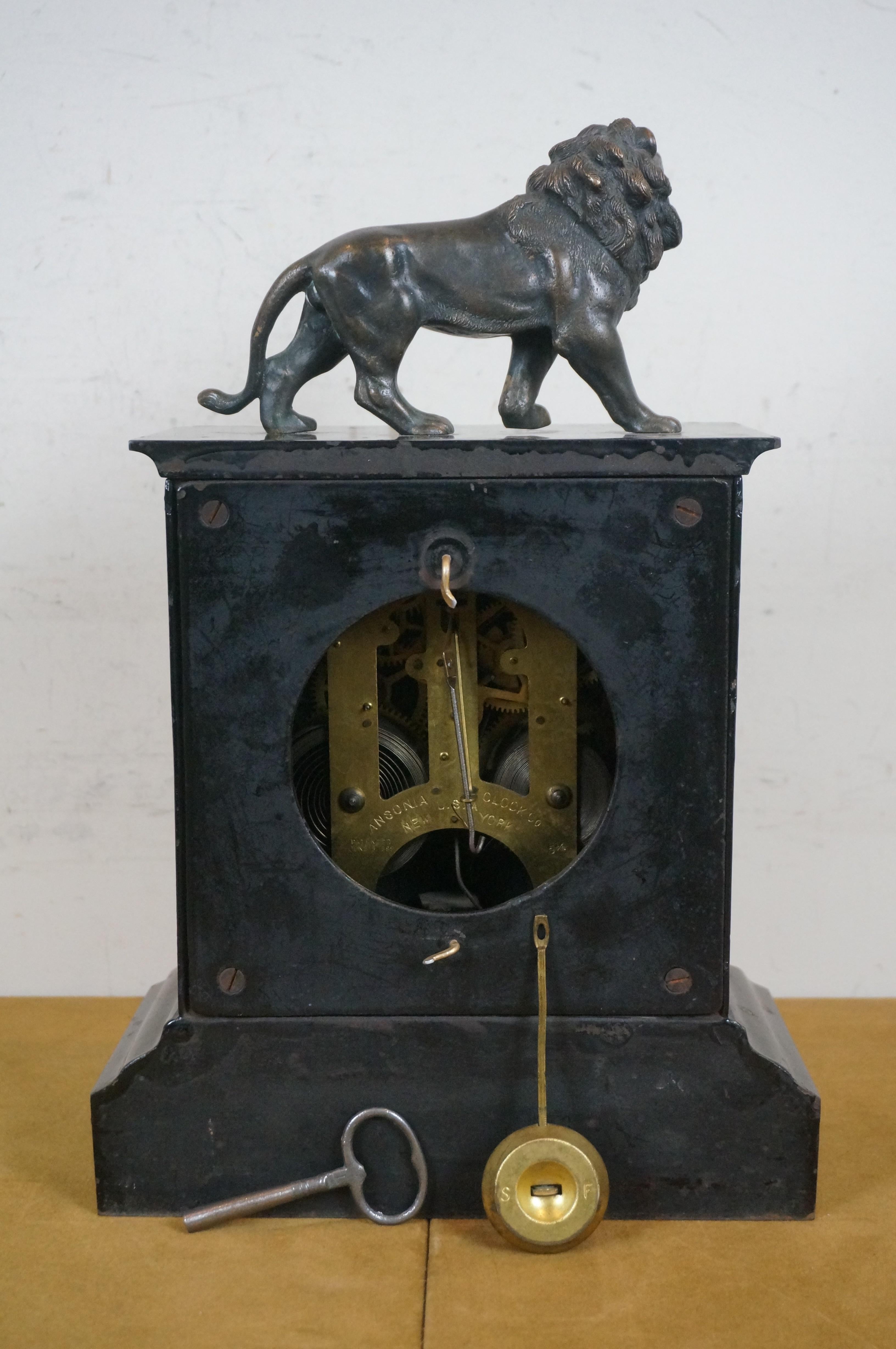 19th Century Antique Victorian Ansonia Cast Iron Bronze Lion Mantel Clock 14