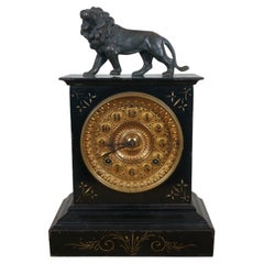 Antiguo Reloj de chimenea victoriano Ansonia de hierro fundido y león de bronce 14