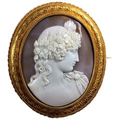 Antique Victorian Antinous Vertumnus Shell Cameo Brooch