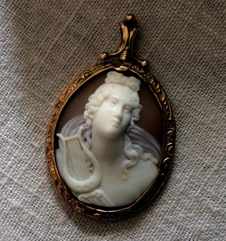 Women's or Men's Antique Victorian Apollo Belvedere Shell Cameo Pendant