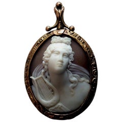 Antique Victorian Apollo Belvedere Shell Cameo Pendant