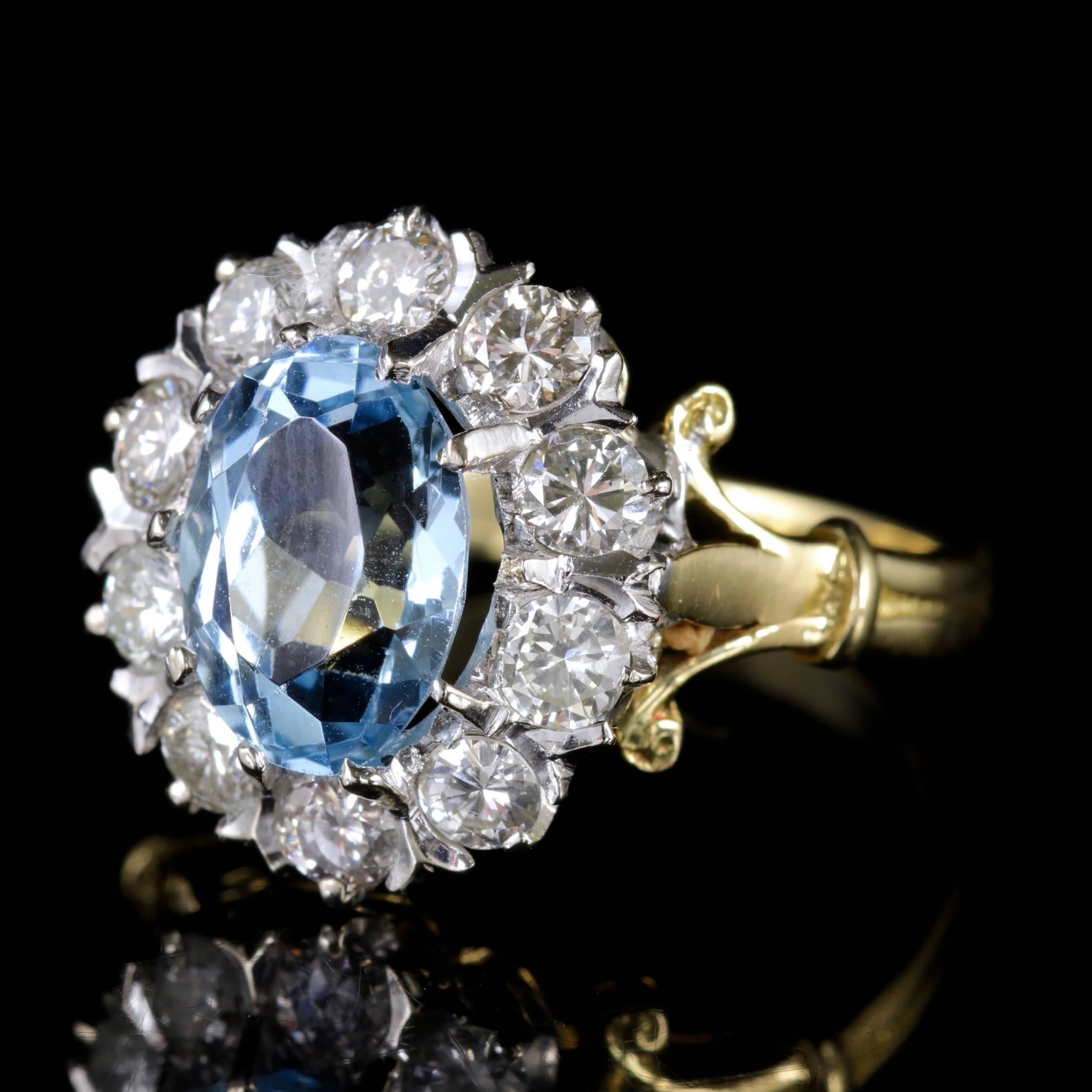 To read more please click continue reading below-

This magnificent antique Aquamarine and Diamond Cluster ring is Victorian Circa 1900. 

The beautiful Aquamarine is 3ct in size, surrounded by a halo of brilliant cut Diamonds which are 0.08ct each