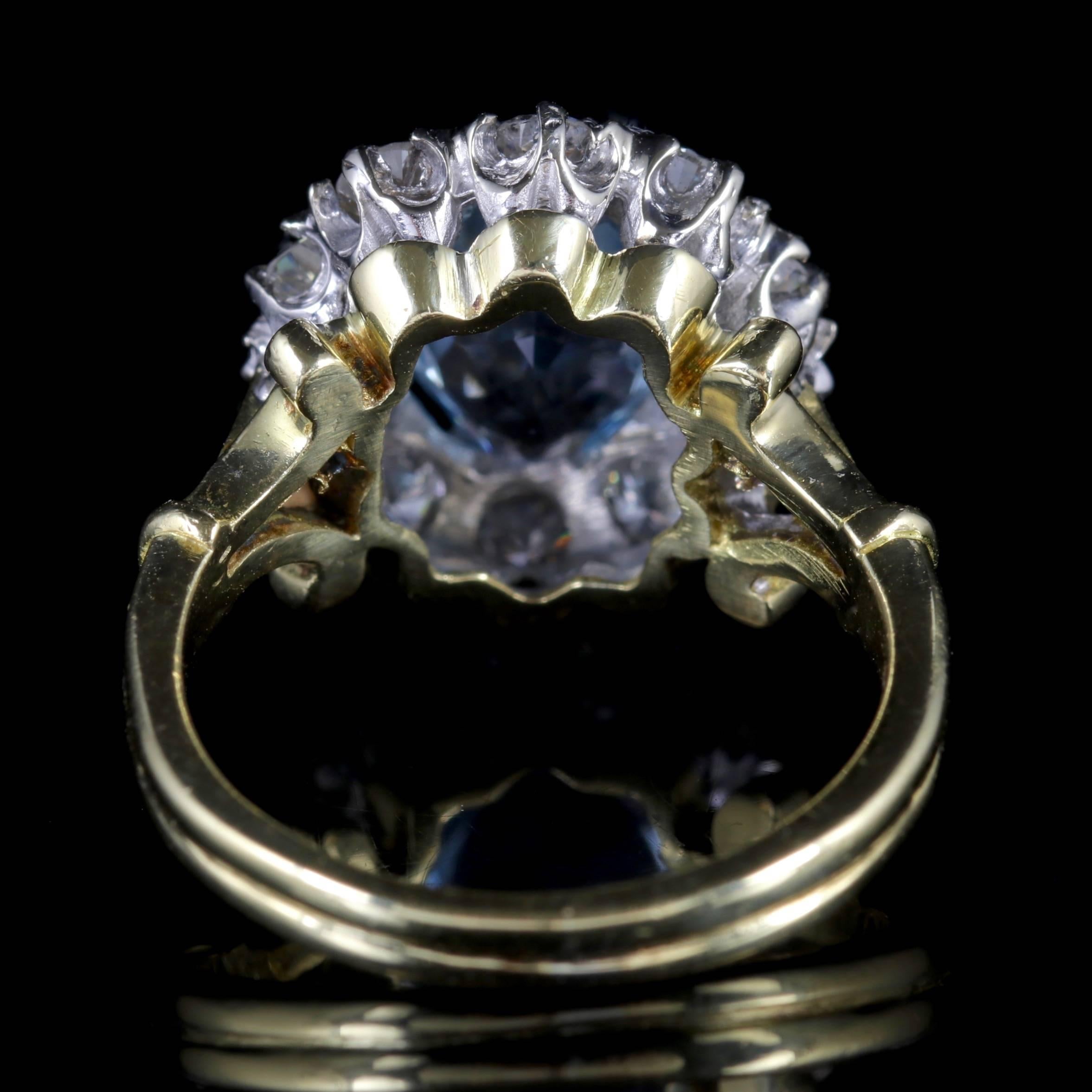 Antique Victorian Aquamarine Cluster Ring Diamond 18 Carat Gold, circa 1900 In Good Condition In Lancaster, Lancashire