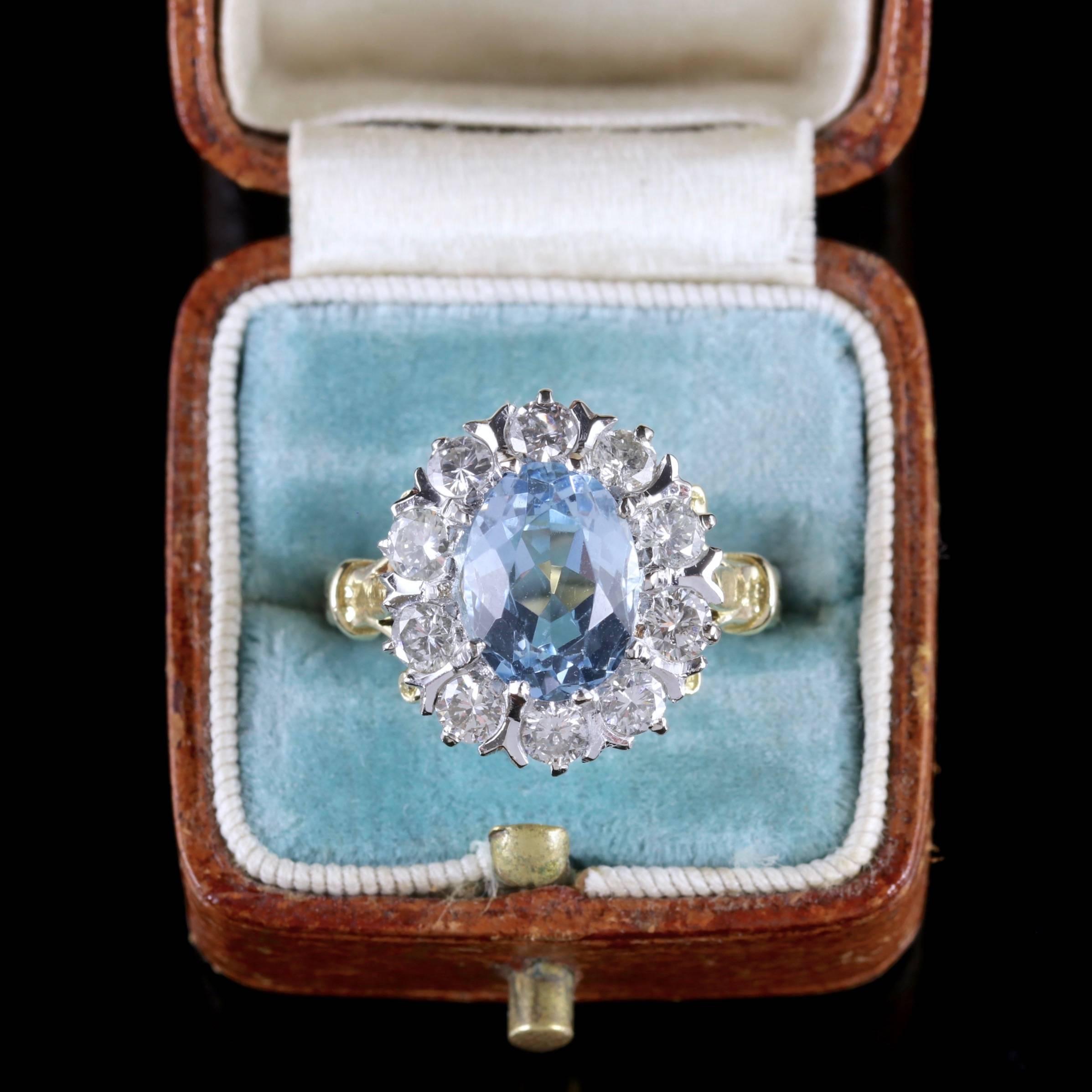 Antique Victorian Aquamarine Cluster Ring Diamond 18 Carat Gold, circa 1900 3