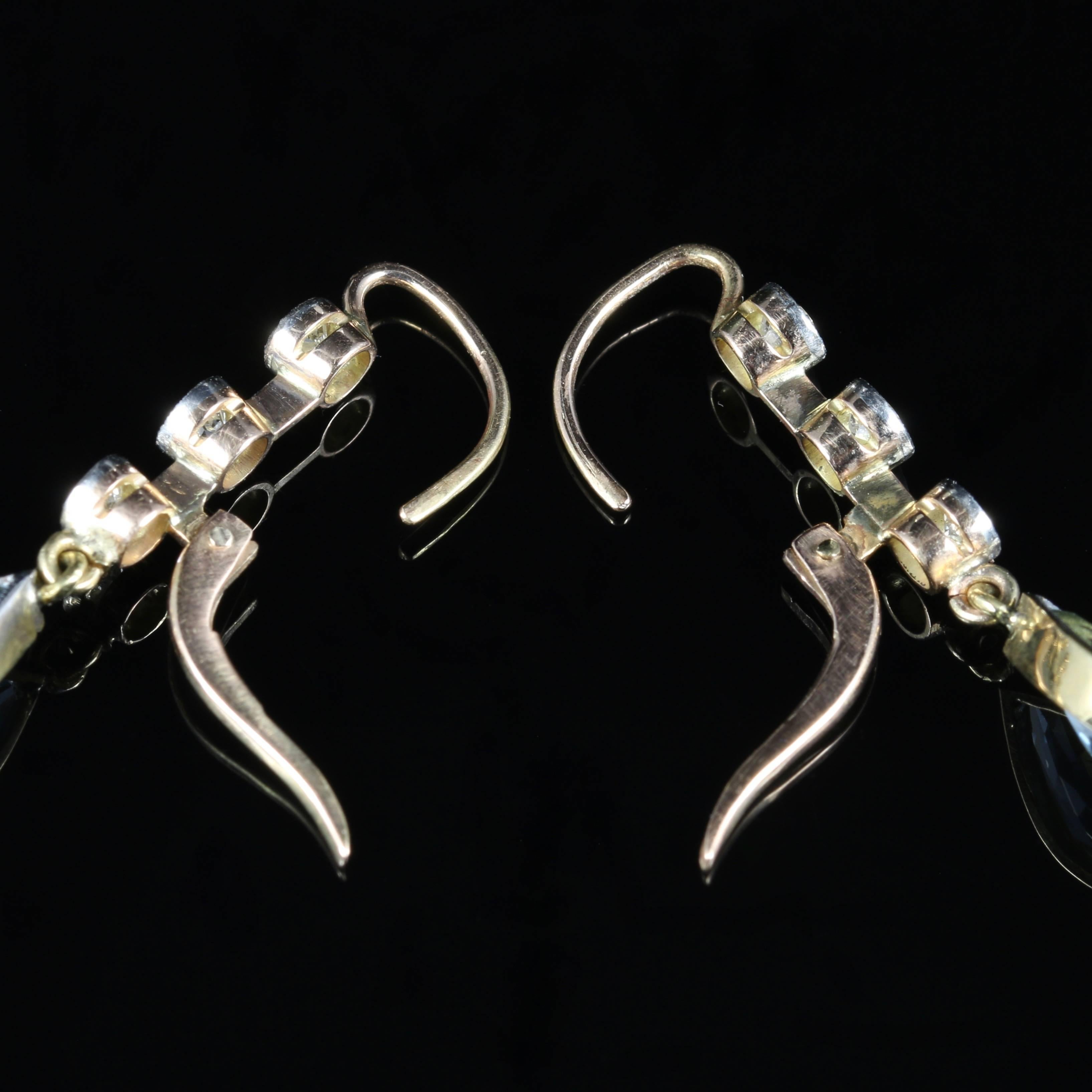 Antique Victorian Aquamarine Diamond Earrings 18 Carat Gold, circa 1900 In Excellent Condition In Lancaster, Lancashire