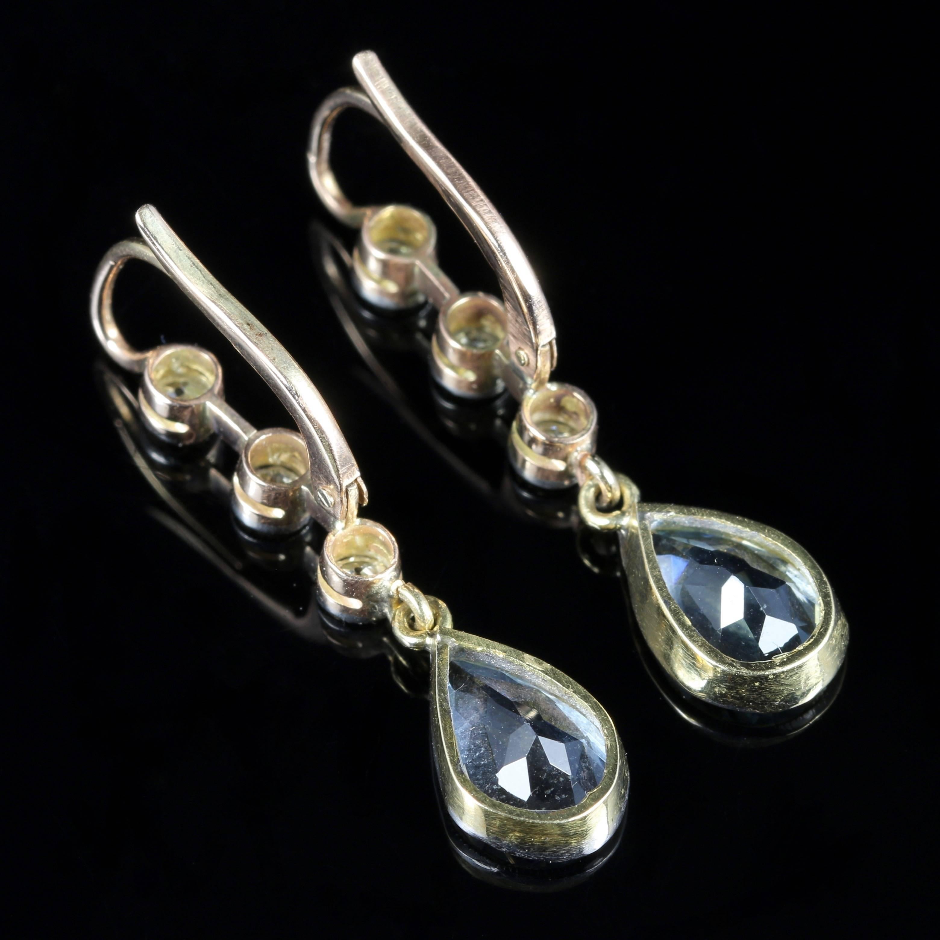 Antique Victorian Aquamarine Diamond Earrings 18 Carat Gold, circa 1900 1