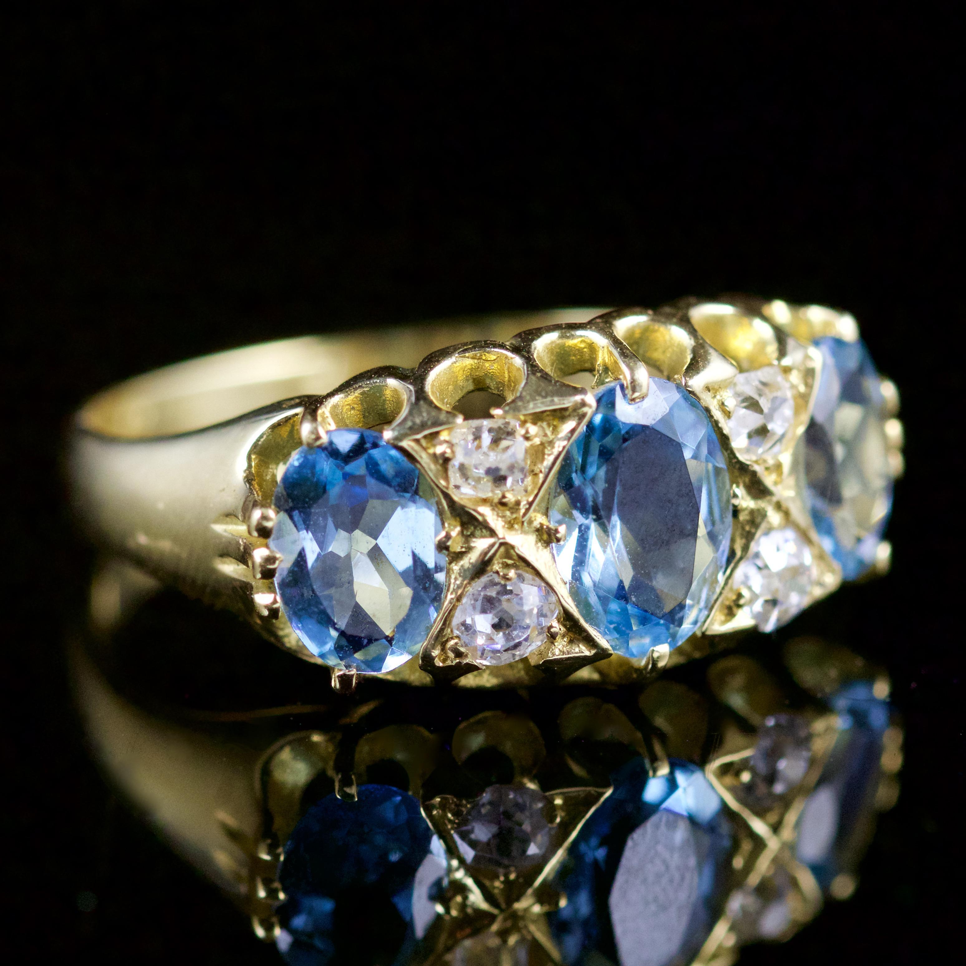 Antique Victorian Aquamarine Diamond Ring 18 Carat Gold, circa 1880 In Excellent Condition In Lancaster, Lancashire