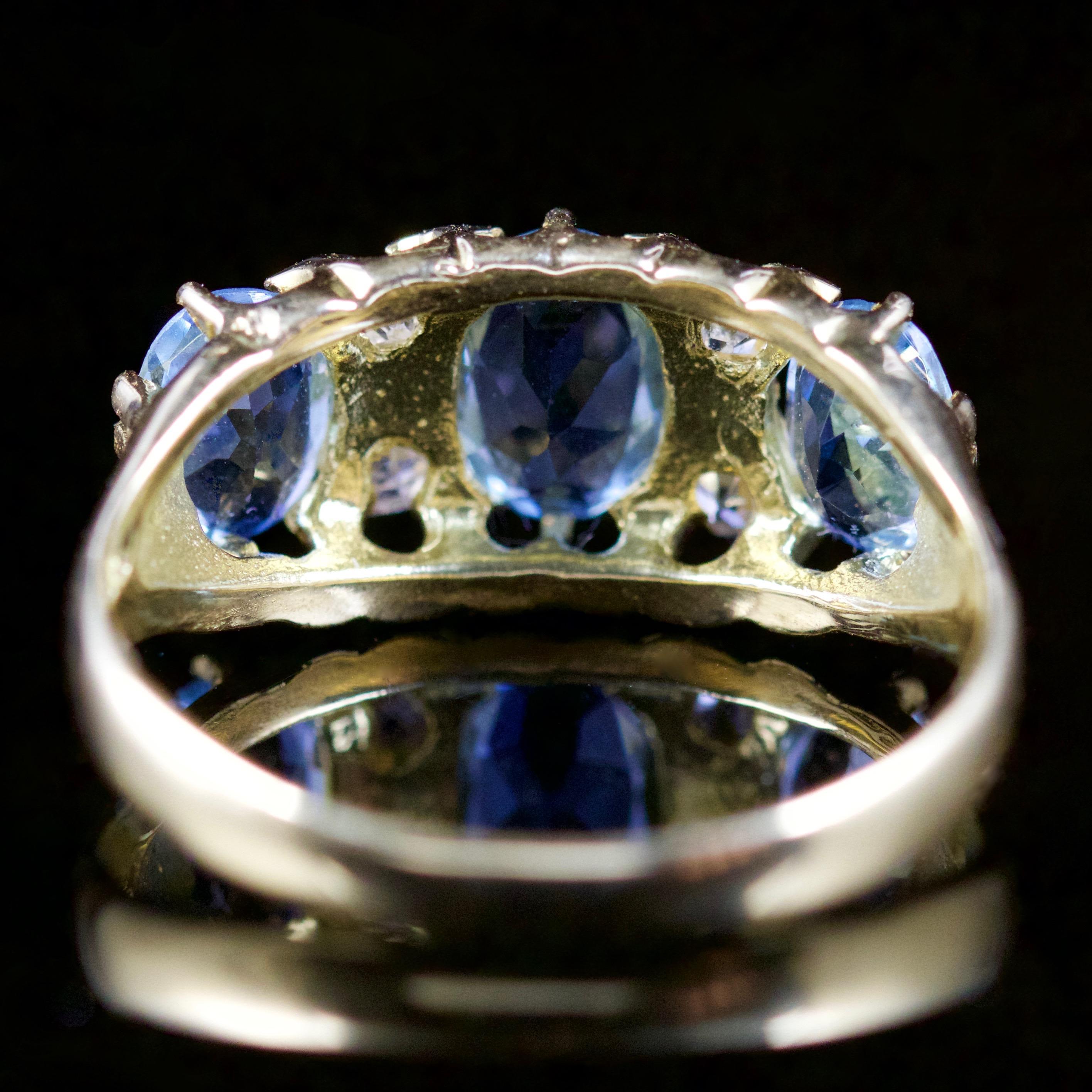 Women's Antique Victorian Aquamarine Diamond Ring 18 Carat Gold, circa 1880