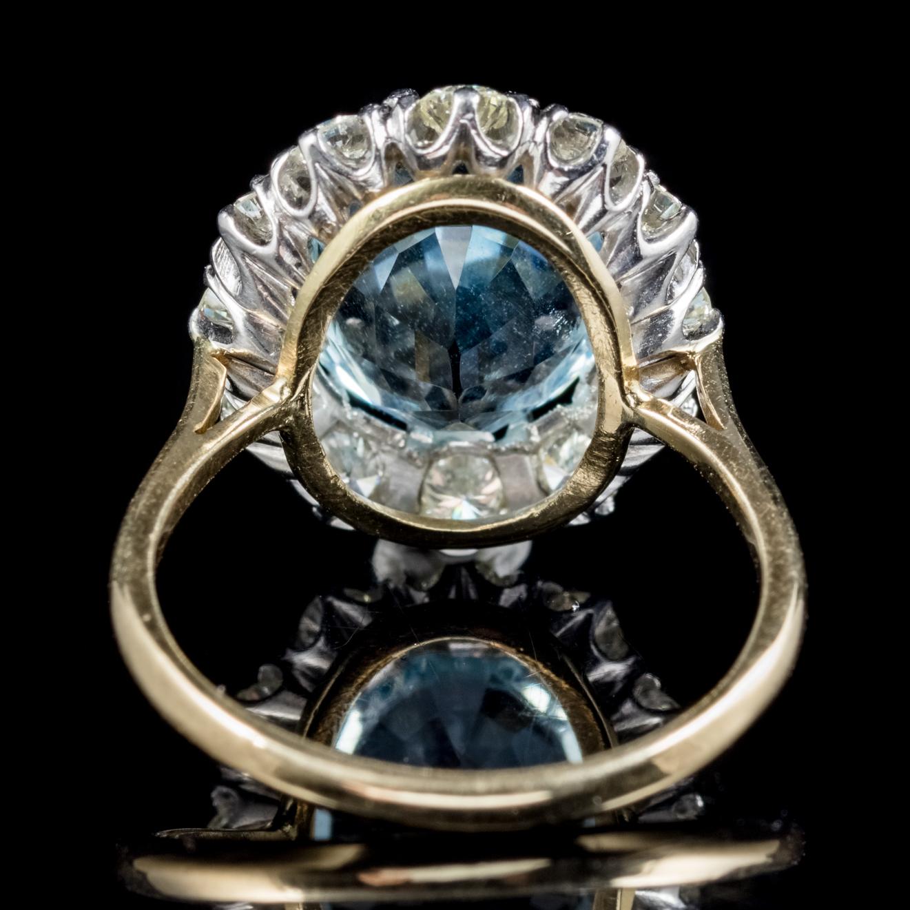 Antique Victorian Aquamarine Diamond Ring 18 Carat Gold Platinum, circa 1900 In Excellent Condition In Lancaster, Lancashire