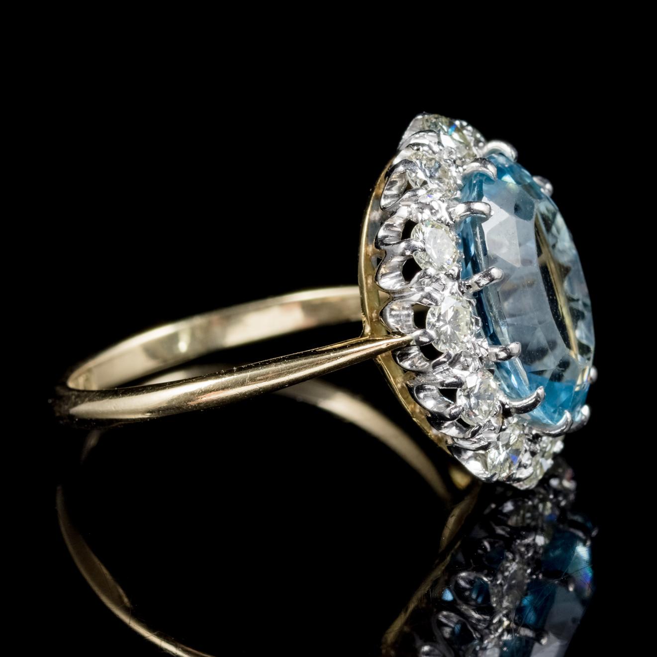 Women's Antique Victorian Aquamarine Diamond Ring 18 Carat Gold Platinum, circa 1900