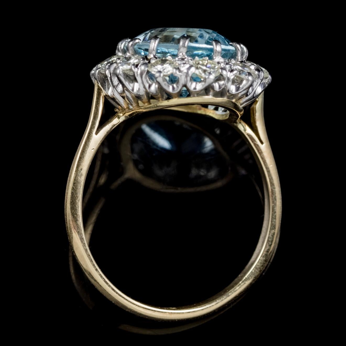 Antique Victorian Aquamarine Diamond Ring 18 Carat Gold Platinum, circa 1900 2