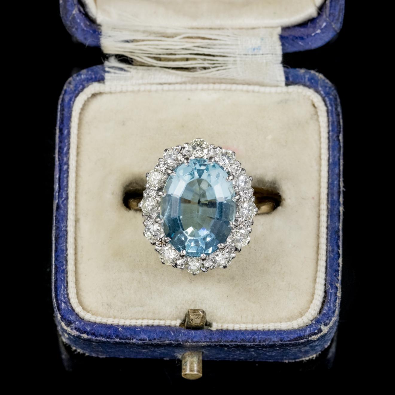 Antique Victorian Aquamarine Diamond Ring 18 Carat Gold Platinum, circa 1900 3