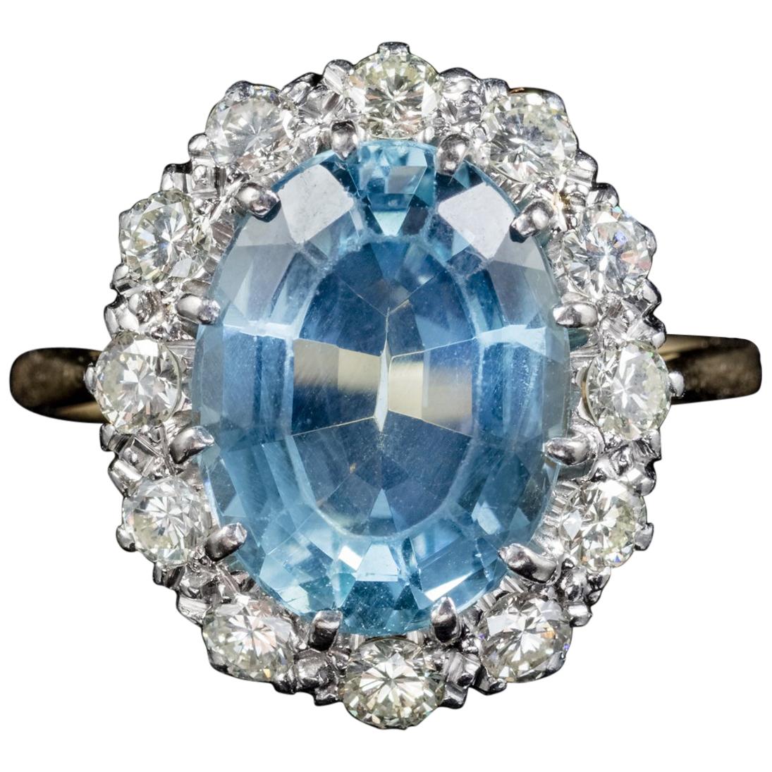 Antique Victorian Aquamarine Diamond Ring 18 Carat Gold Platinum, circa 1900